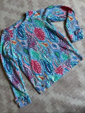 Lilly Pulitzer Blue, Green and Pink Patterned Pullover Top Girls size L (8-10)